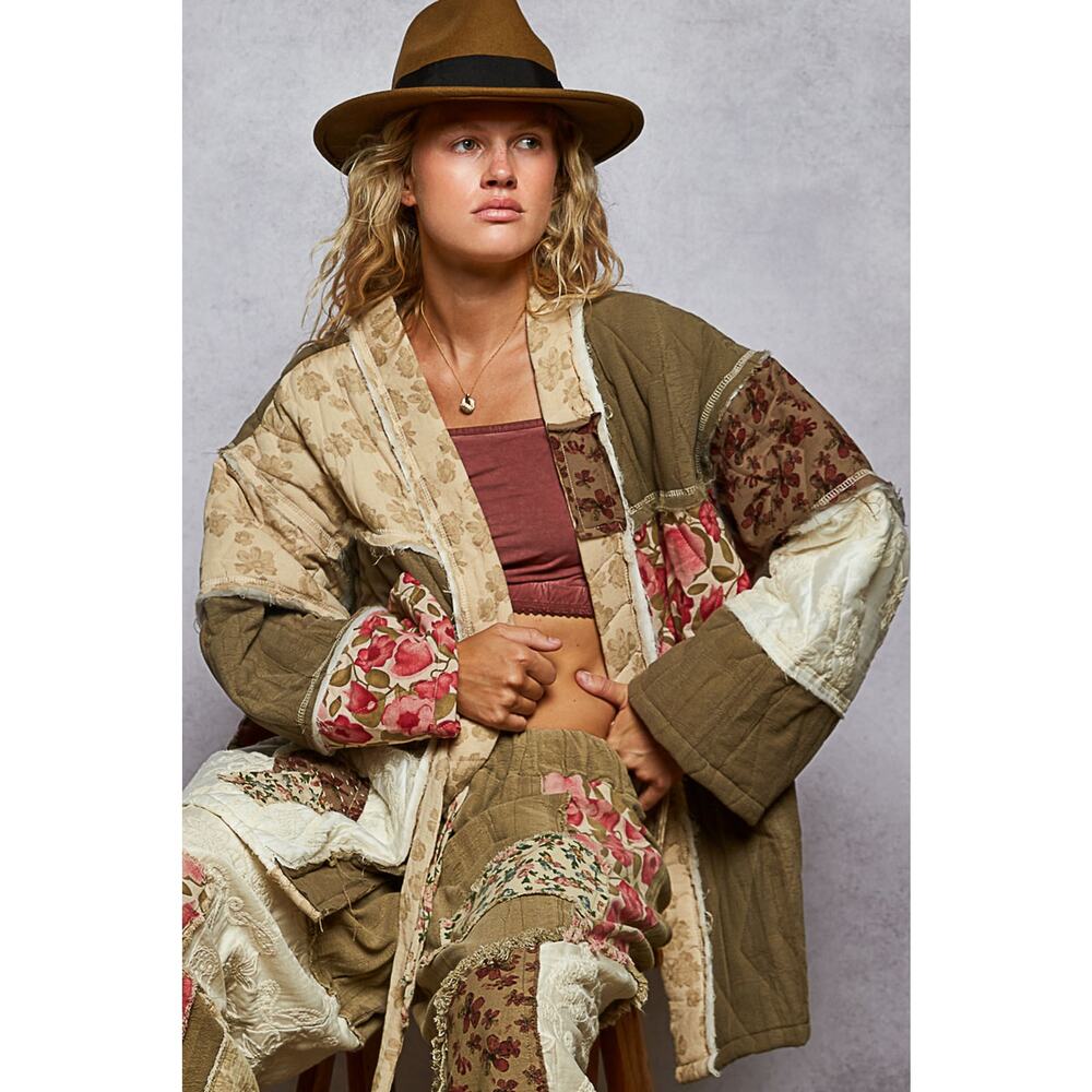POL Size Medium Dried Herb Kimono Patchwork Jacket